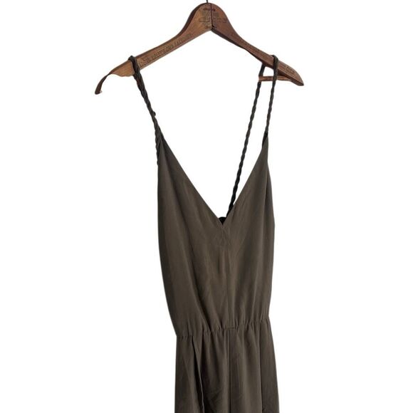 Zara Basic Braided Sleeveless Cropped Wide Leg Jumpsuit Olive Green Size Small - Picture 6 of 11